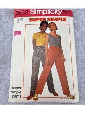 Simplicity 8633 Pants Sewing Pattern Size 16 1969 Elastic Waist Vintage